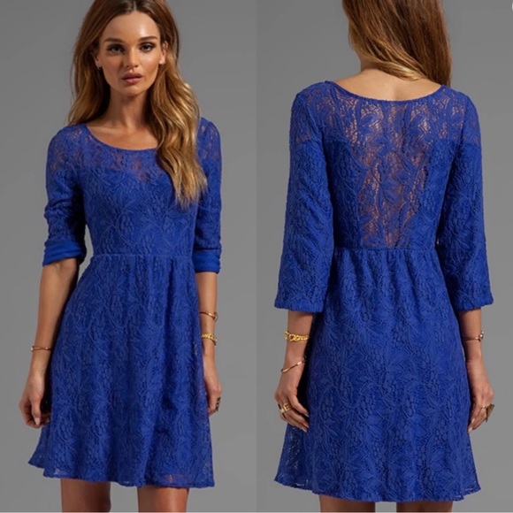 Free People Dresses & Skirts - FREE PEOPLE Embroidered Lace Royal Blue Skater Swing Dress Size Small NWT